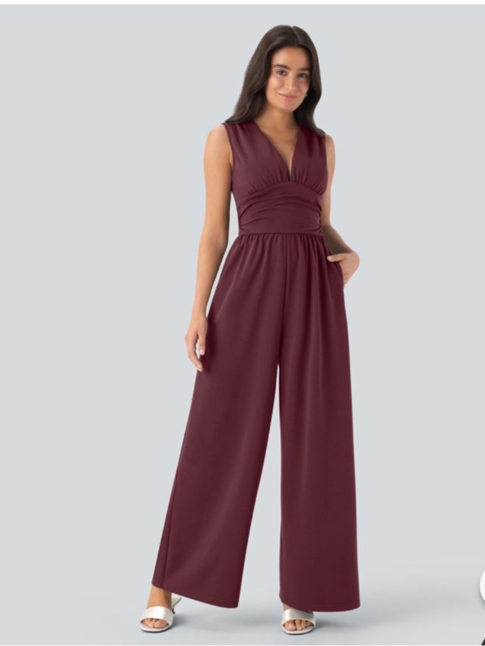 Sleeveless Wide-Leg Jumpsuit in Zinfandel